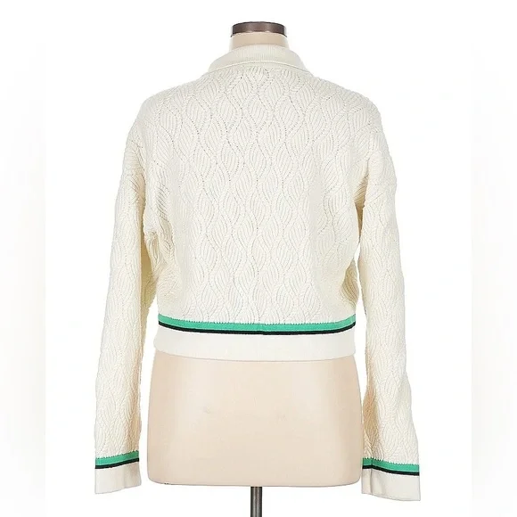 Marled Cream green Stripe Knitted Sweater Size XL